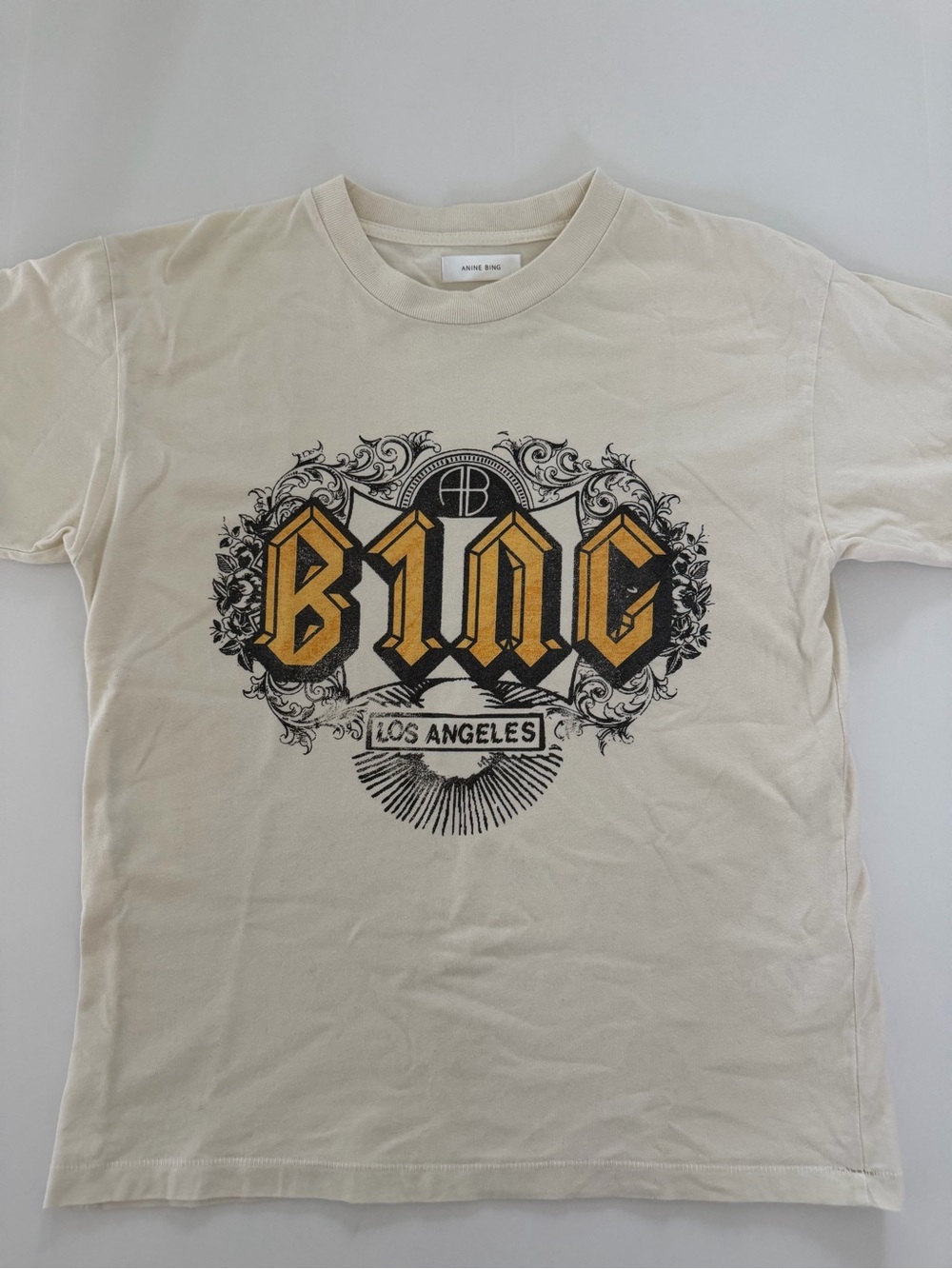 Anine Bing Cream Graphic Logo Short Sleeve Tee